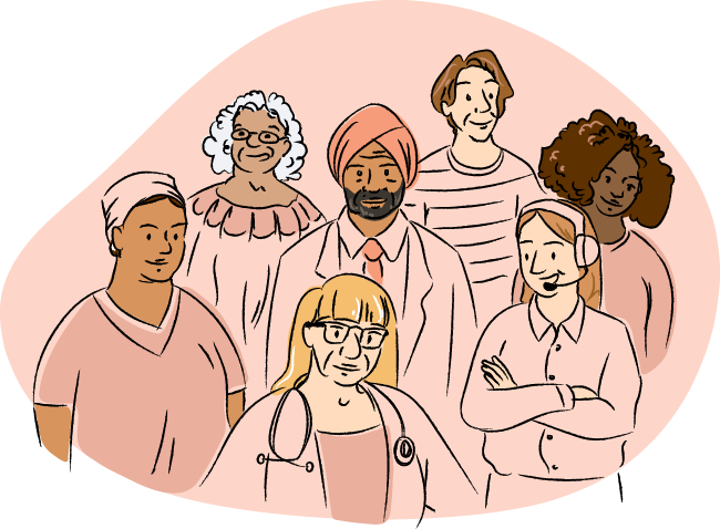 Drawing of a diverse group of people who could be part of a support network.